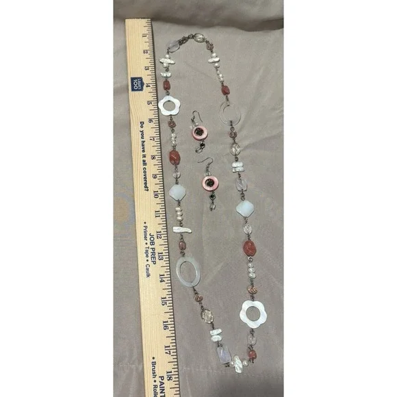 Premier Design BLUSH Mother of Pearl, Shells, Quartz‎ Necklace, 36" - Picture 2 of 6